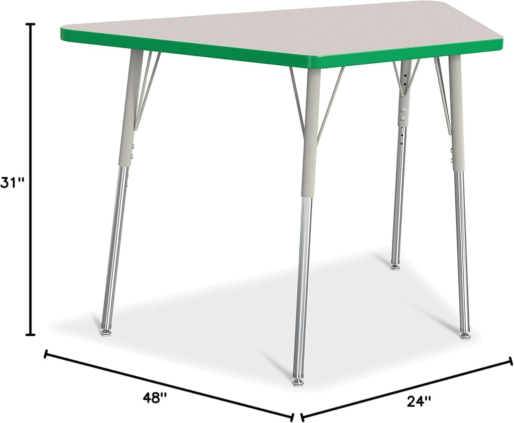 Jonti-Craft Berries 6438JCA119 Trapezoid Activity Tables, A-Height (24'-31' Adjustable Height), 24' x 48', Gray/Green/Gray
