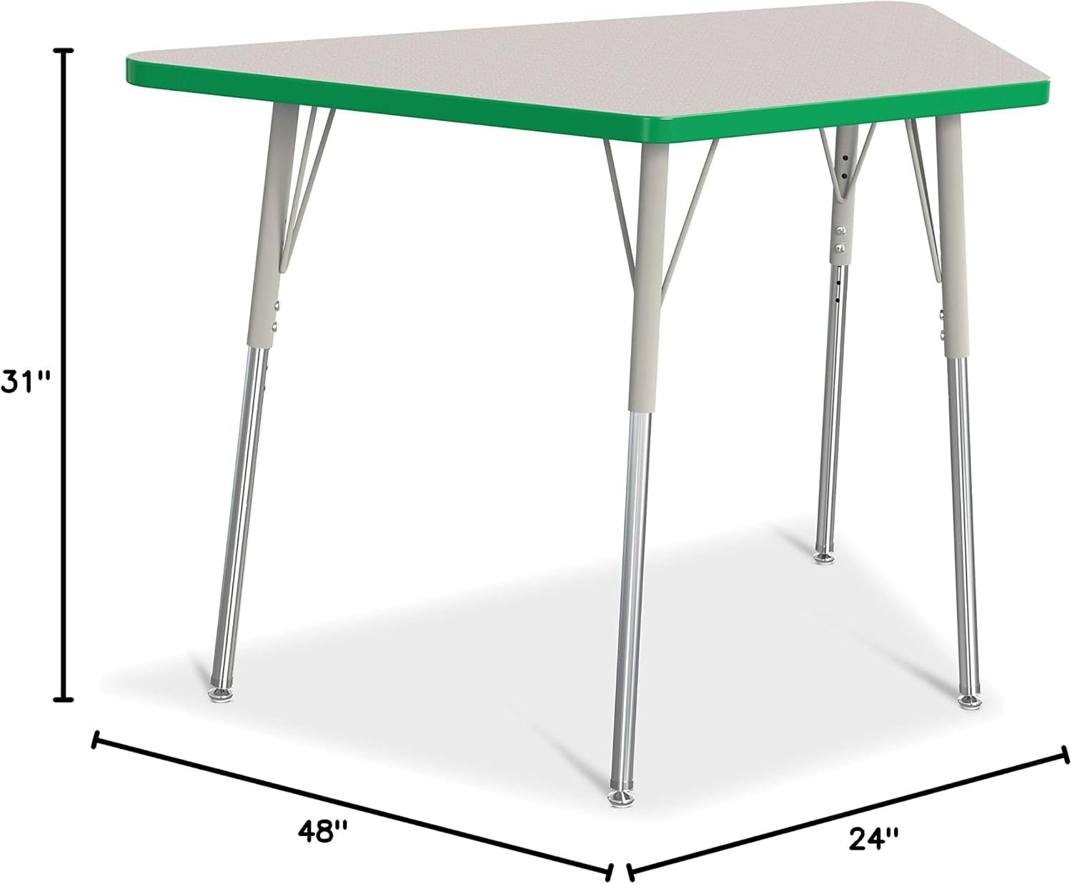Jonti-Craft Berries 6438JCA119 Trapezoid Activity Tables, A-Height (24'-31' Adjustable Height), 24' x 48', Gray/Green/Gray