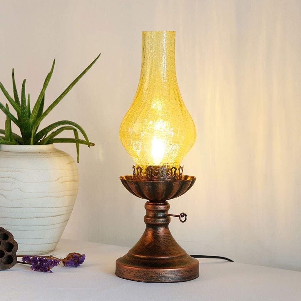 LED Desk Lamp 2-piece Set Old Fashioned Electric Lantern Oil Lamp Bronze Antirust Nightstand Desk Table Lamps Antique Light for Study Room Bedroom Theatre Prop Table Lamp Reading Lamp