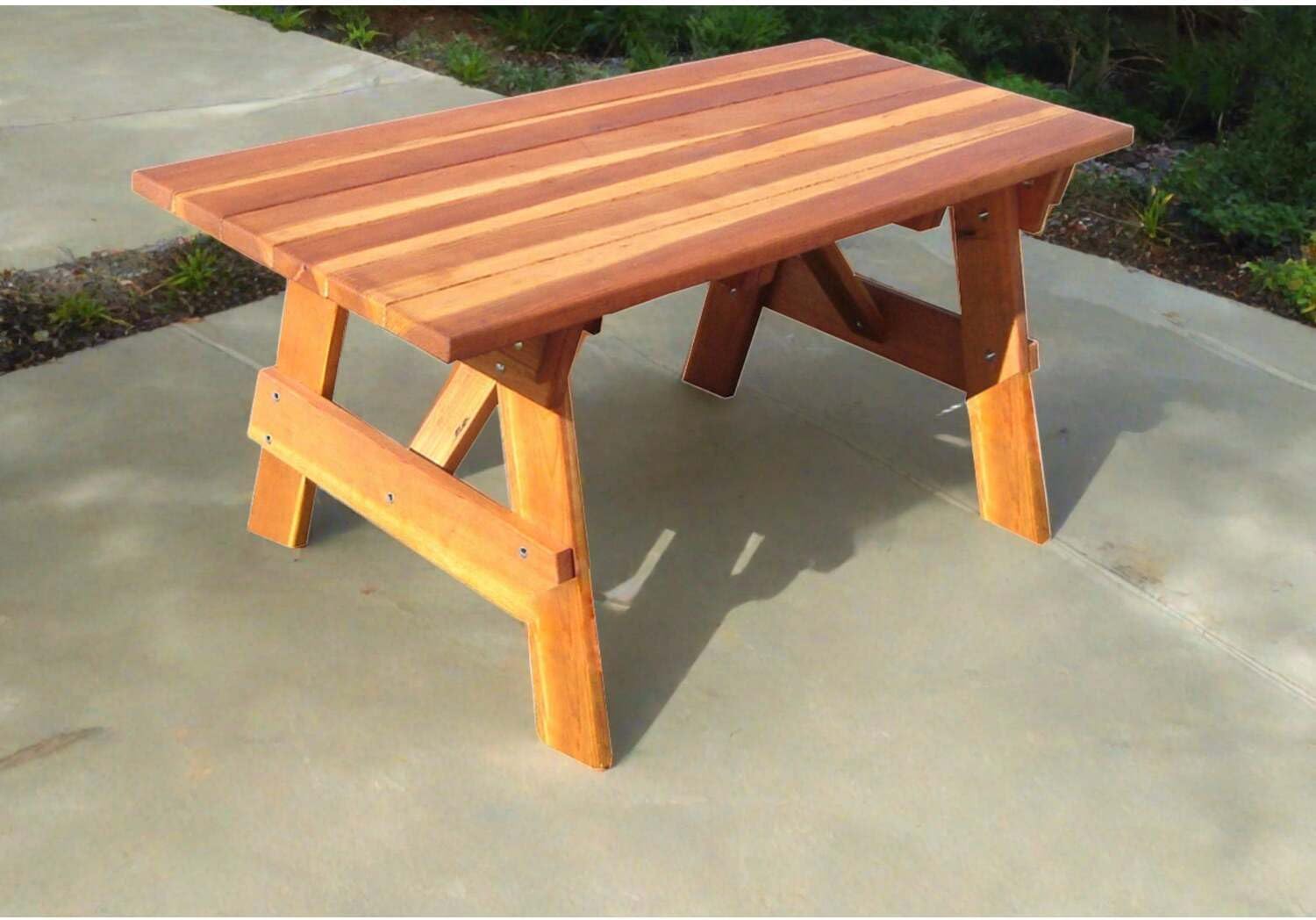 Best Redwood Square Corner Picnic Table with Attached Bench, Super Deck Round/6ft
