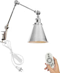 Kiven Dimmable Clamp Lamp, 1-Light Aluminum Nightstand Lamp with Flexible Swing Arm, Remote Control, Industrial Decorative Clip-on Desk Lamp for Bookshelf Office Bedside,Silver