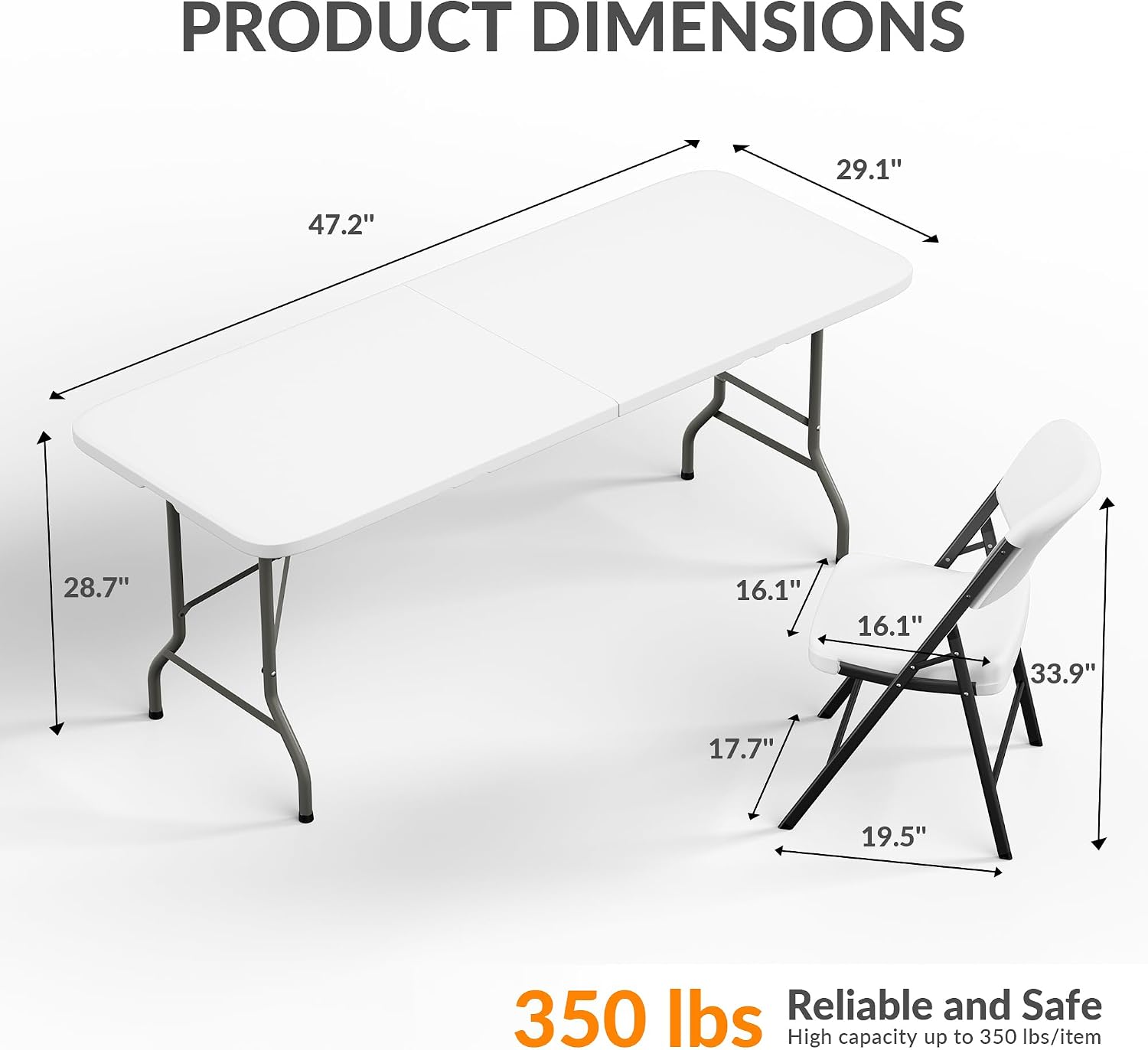 Elevon Folding Table Set with 6 White Folding Chairs,6 Feet Heavy Duty Fold-in-Half Utility Table Sets for Picnic, Event, Training, Outdoor Activities, at Home and Commercial Use