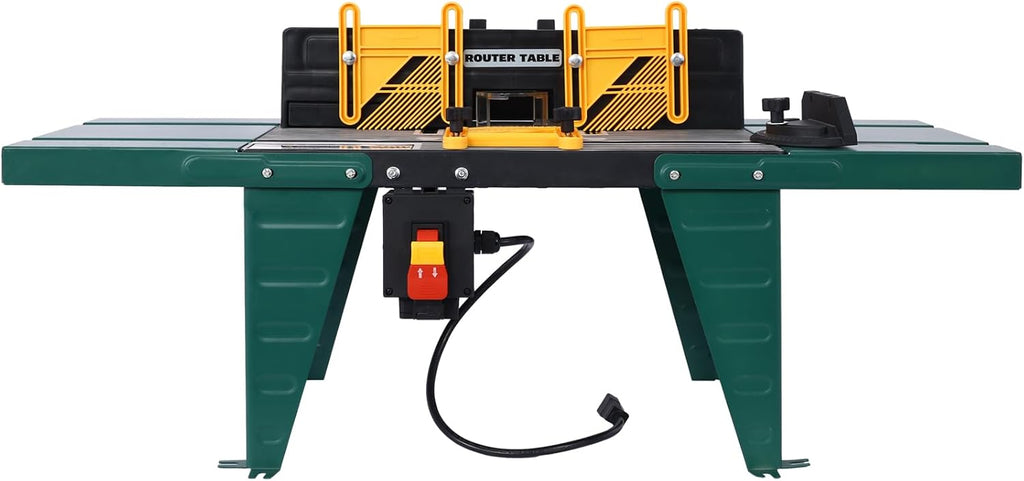 Electric Benchtop Router Table, Heavy-Duty Woodworking Tool with Steel Stands & Aluminum Milled Table, Workbench for Precision Woodworking Tasks, Green