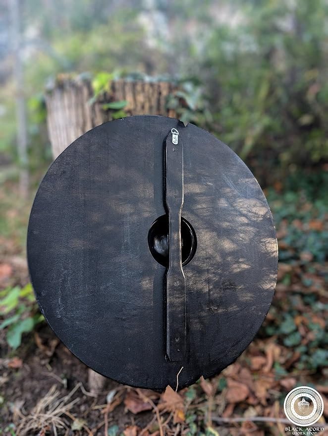 Wooden 22' Viking Round Shield | Hand-Carved Knight Warrior Battle & Wall Décor | Blue with Bronze Accents Sheild | Suitable for Wall Décor, Roleplay