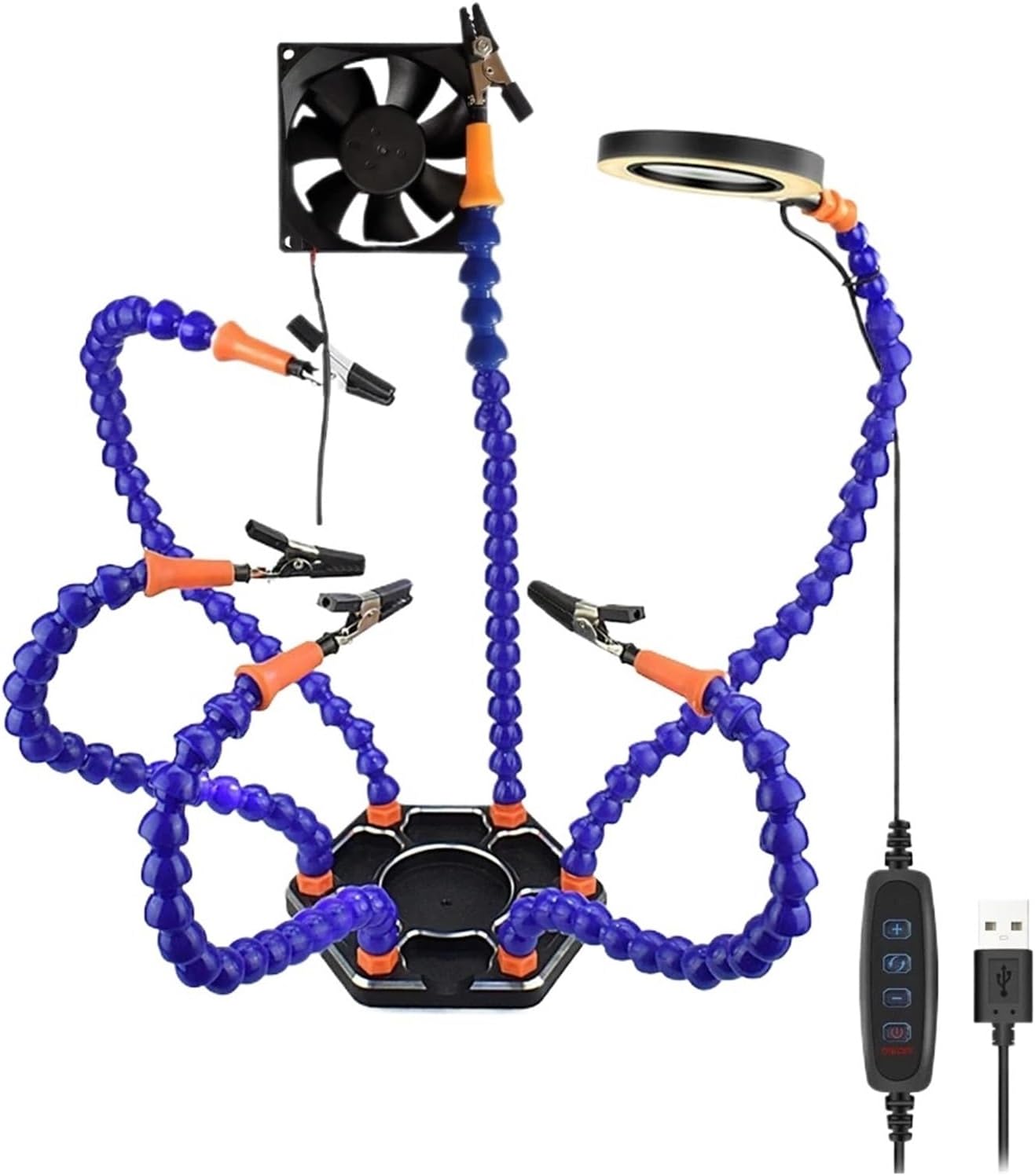 Flexible Holder Alligator Arms Clip Clamp Soldering Helping Third Hand PCB Adjustable Welding Desk With 3X Magnifier LED Lamp(6 Arms Pro3)
