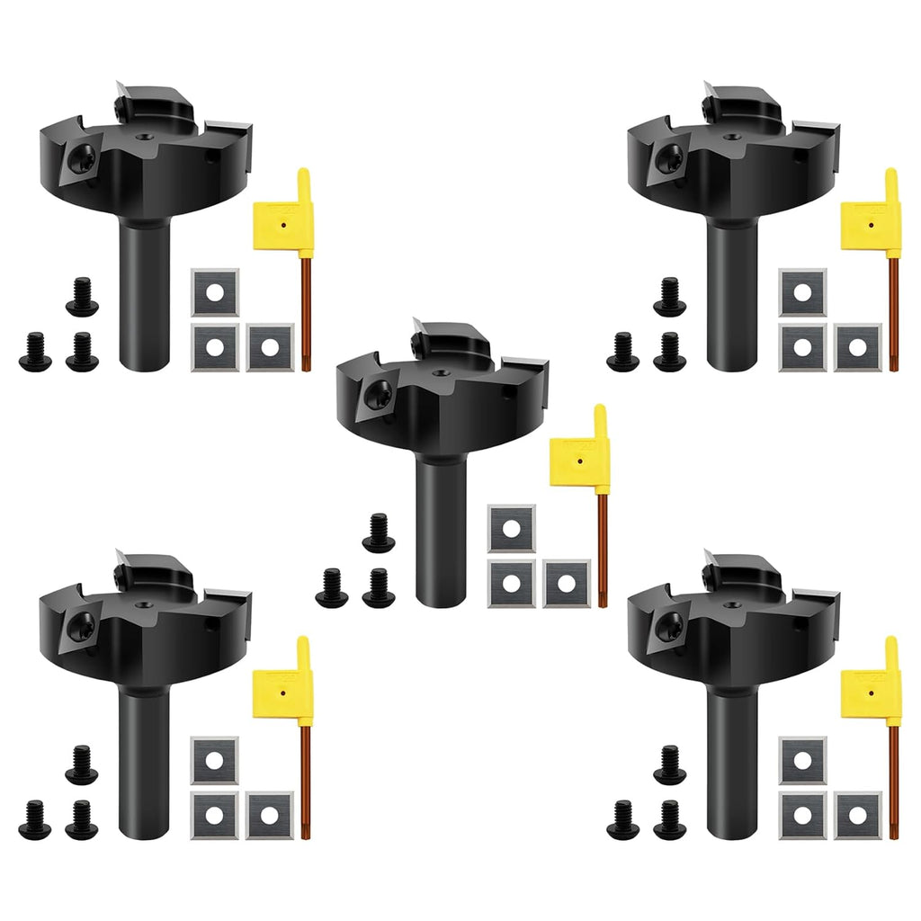 CNC Spoilboard Surfacing Router Bit, 1/2 inch Shank 2-Inch Cutting Diameter Planning Bit, DARTOTEK Slab Flattening Router Bit, Milling Cutter with 3PCS Indexable Carbide Insert(5 of Pack)