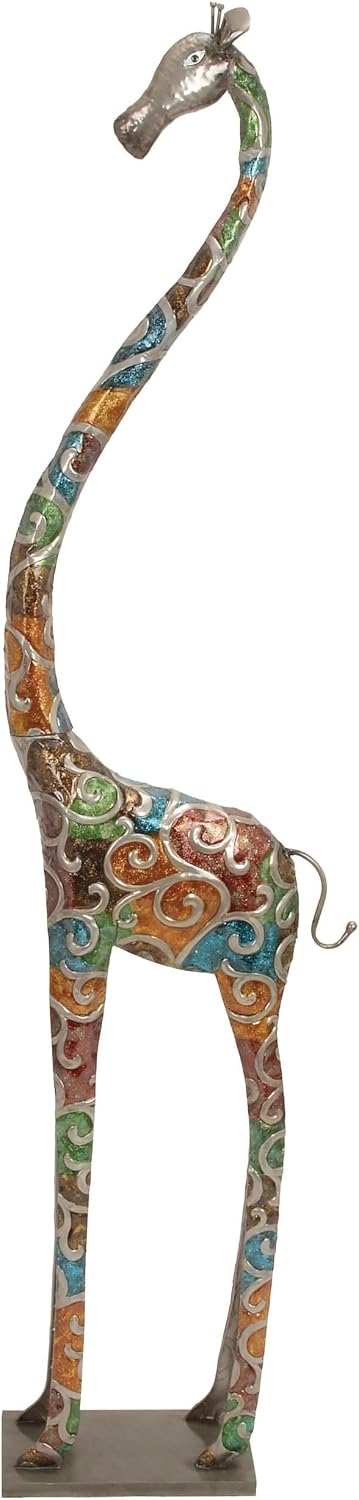 Deco 79 Metal Giraffe Decorative Sculpture Indoor Outdoor Tall Home Decor Statue with Detailed Embossed Scrollwork, Accent Figurine 17' x 7' x 73', Multi Colored