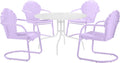 Crosley Furniture Tulip 5-Piece Outdoor Dining Set for 4, Vintage Retro Metal Round Patio Table and Chairs, Lavender Gloss/White Satin