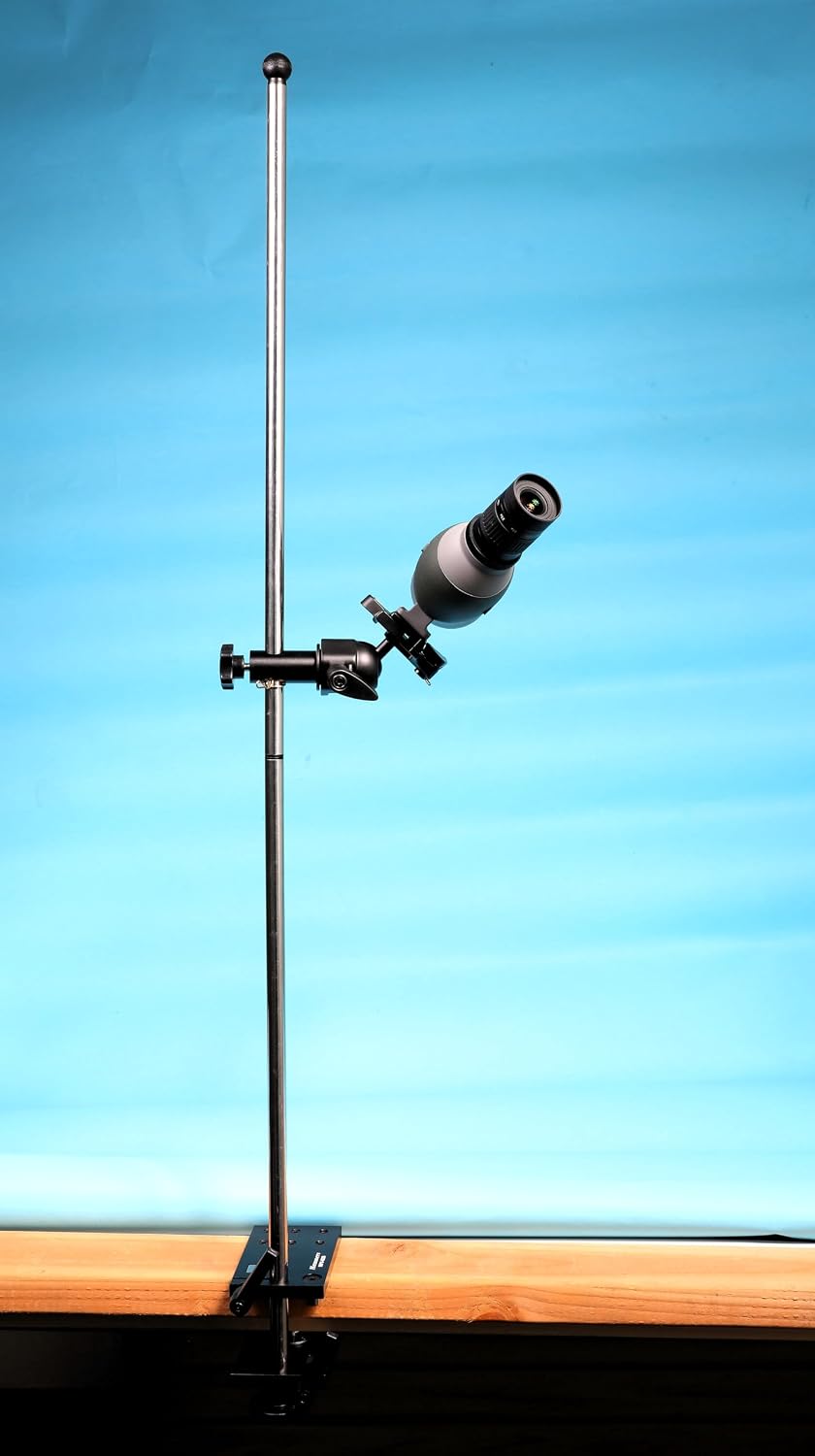 Hammers Height Adjustable Prone Benchtop Standing Bullseye 5/8' Stainless Steel Pole Competition Spotting Scope Stand with Bench Mount Plate Crossbar Swivel Ball Head Tripod Base