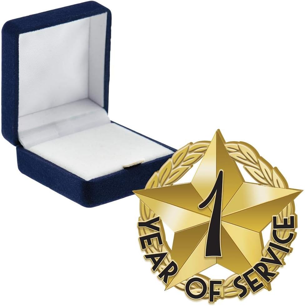 Crown Awards 1 Year of Service Pins, 1 Year of Service Pin with Blue Velvet Presentation Case, Prime