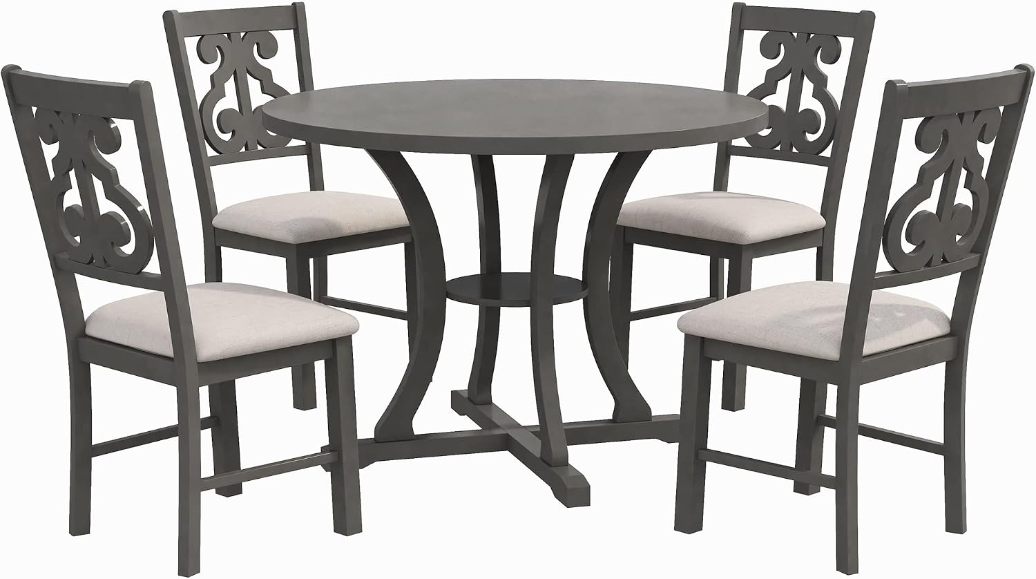 Harper & Bright Designs 5-Piece Round Dining Table and Chair Set, Round Dining Table with Shelf, Wood Dining Table Set for Family Dining Area