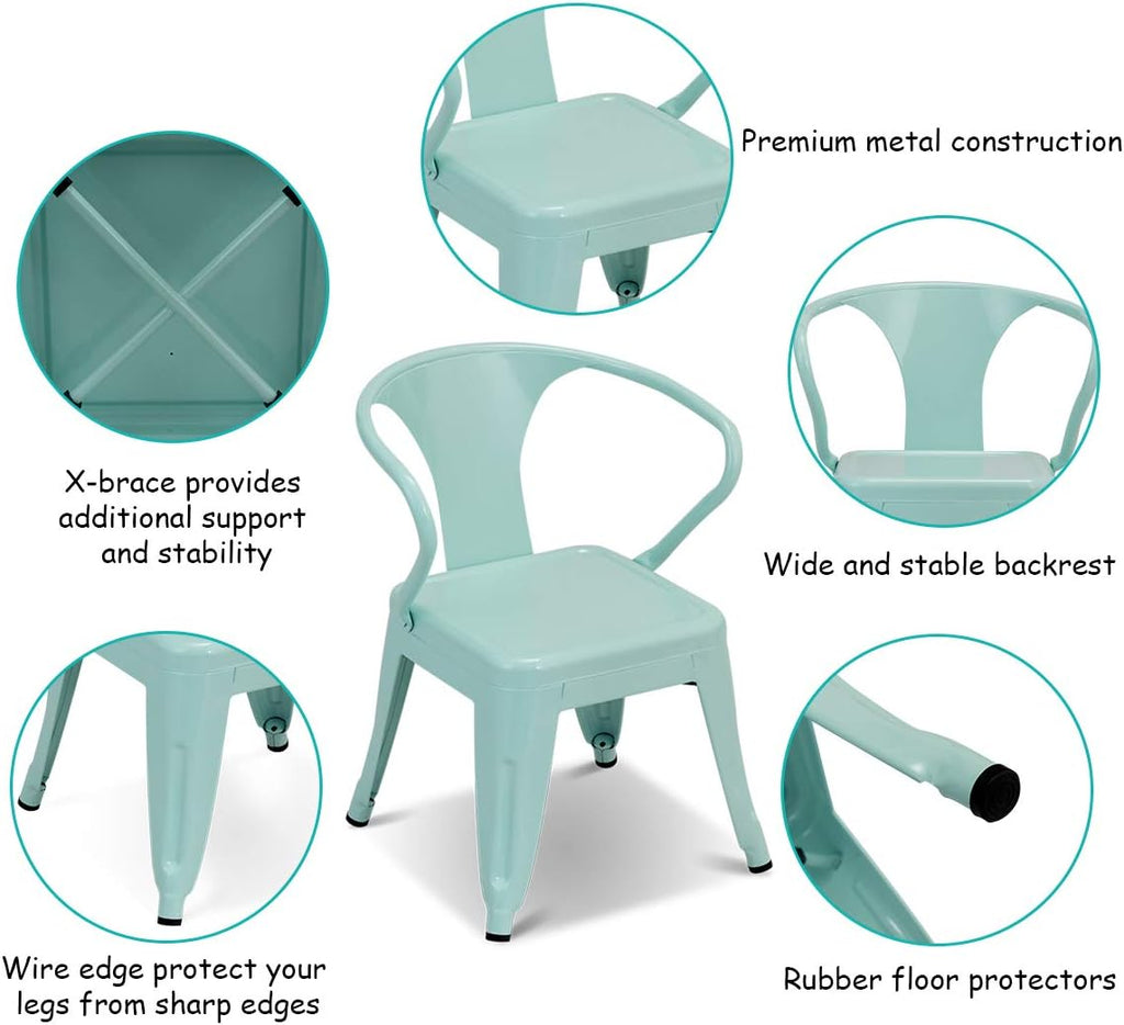 Costzon Kids Table and 2 Chair Set for Indoor/Outdoor Use, Steel Table and Stackable Chairs, Preschool, Bedroom, Playroom, Home, Furniture for Toddlers Boys & Girls(Mint Green, Table & Chairs)