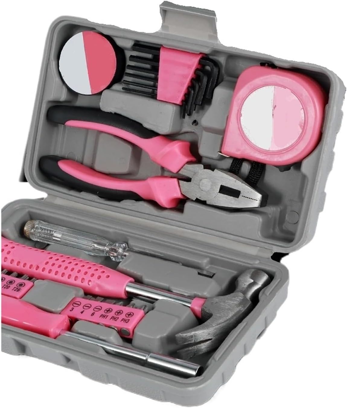 13/24Pcs Household Repair Tool Kit Multi-Purpose Pink Hand Tool Set with Storage Case Hammer and Allen Key Set(13pcs)