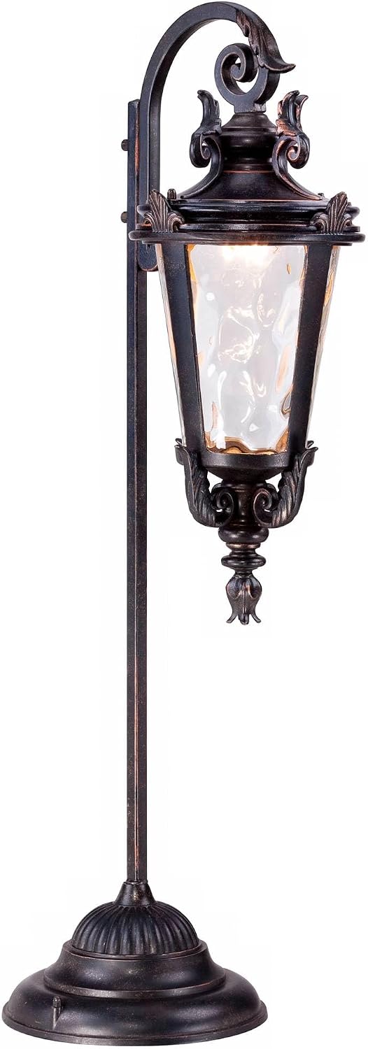 John Timberland Casa Marseille 35' High Traditional Outdoor Landscape Path Lights Porch House Exterior Outside Set of 2 LED Bulb Weatherproof Brown Bronze Finish Metal Clear Hammered Glass Shade