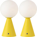JONATHAN Y 11.75' Yellow Macie Modern Globe Cordless Table Lamp Set of 2, Rechargeable Dimmable Integrated LED Touch Sensor Bedside Lamp, White Frosted Glass Shade JYL7159A-SET2
