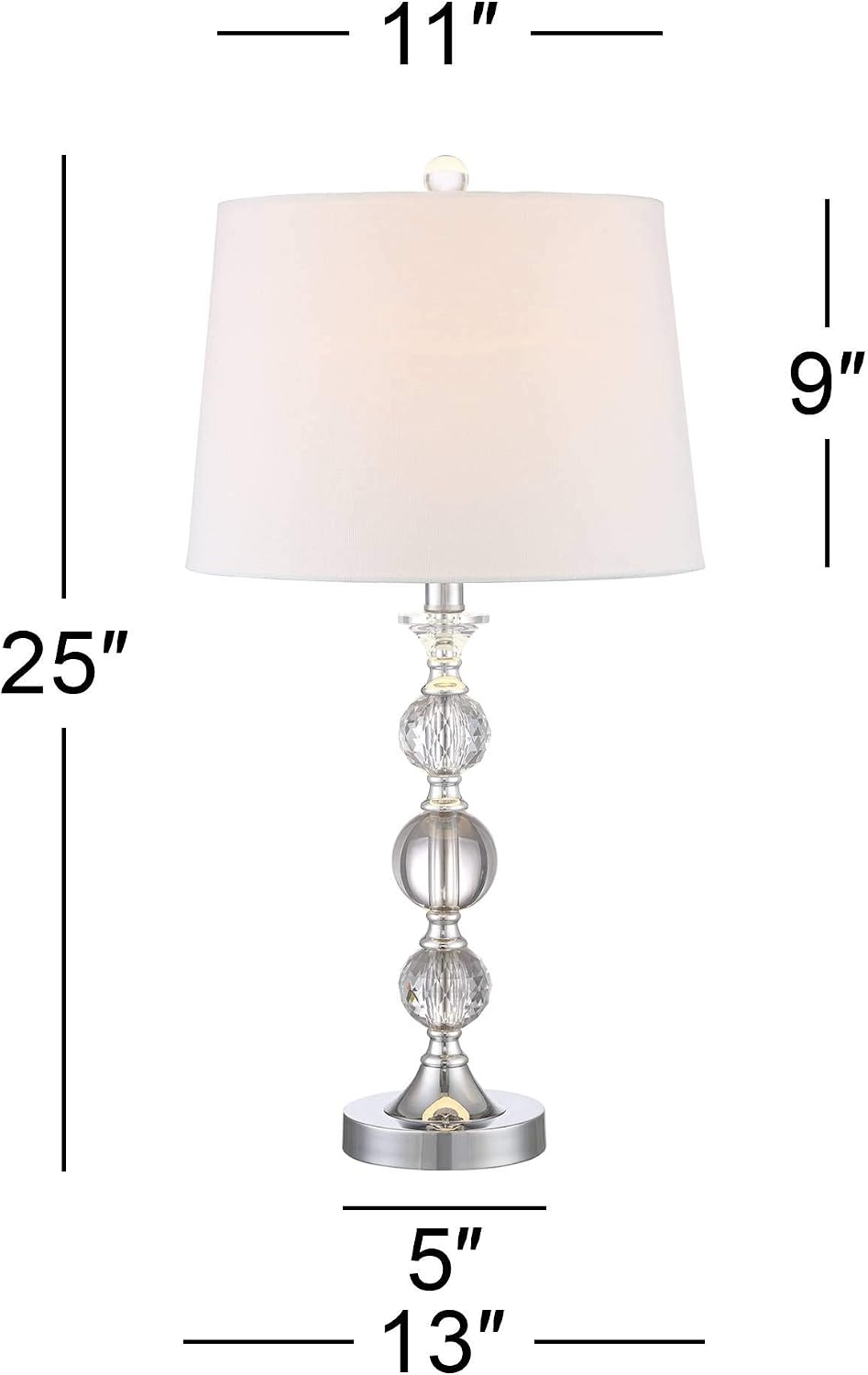 360 Lighting Solange 25' High Modern Glam Luxury Table Lamps Set of 2 Silver Finish Stacked Crystal White Shade Living Room Bedroom Bedside Nightstand House Office Home Reading Kitchen Entryway