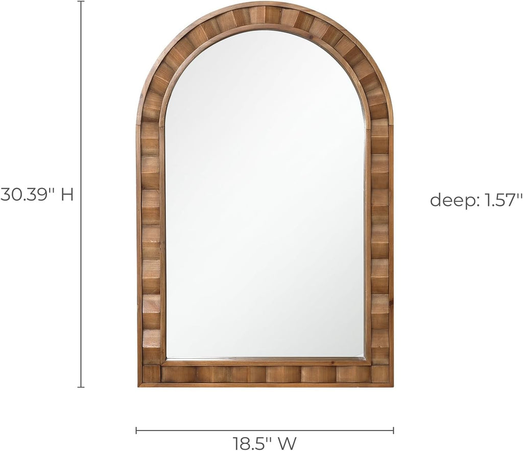 LuxenHome Arched Wall Mirror, 30.4'x18.5' Solid Wood Framed Rustic Farmhouse Decorative Wooden Mirrors, Wall Mounted Hanging Accent Entryway Mirror for Bathroom, Living Room, Bedroom Home Decor