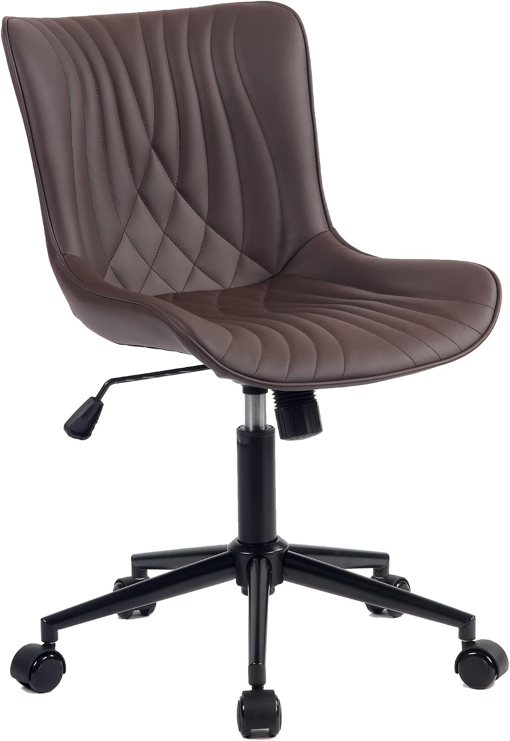 YOUNIKE Office Chair Brown, Armless Desk Chair with Wheels, Home Office Task Chairs, Modern Faux Leather Upholstered Adjustable Swivel Rocking Chair with Back