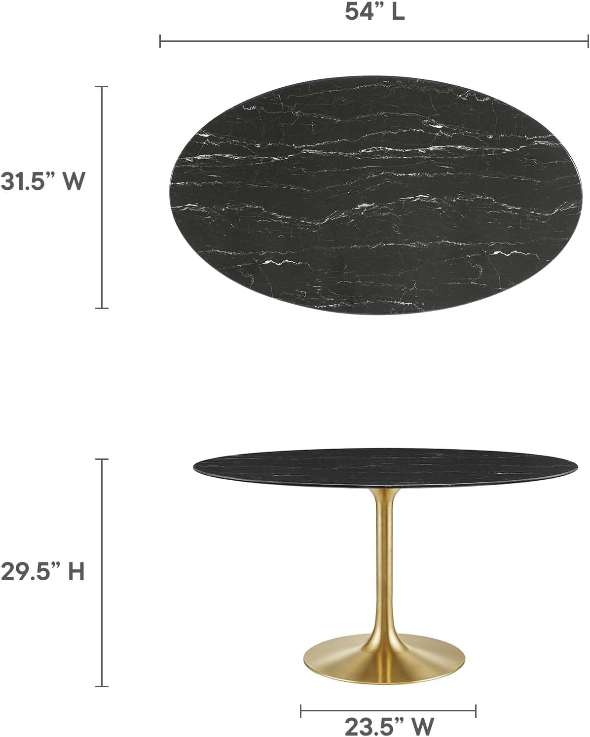 Modway Lippa Oval 54' Artificial Marble Mid-Century Modern Dining Table, Gold Black