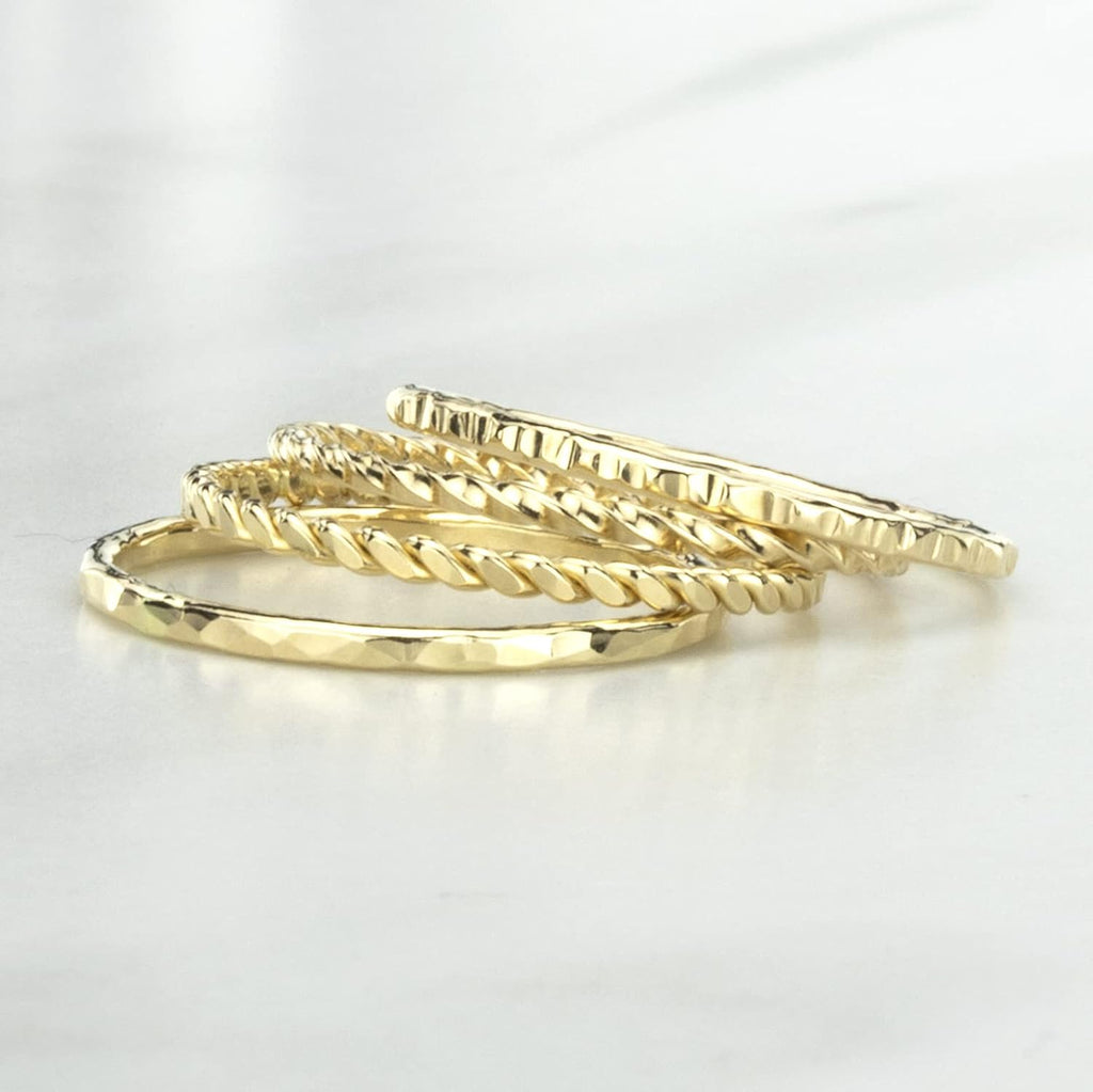 Artisan Stacking Rings, Hammered 14K Gold Filled Set of 4 Custom Made Stackable Bands