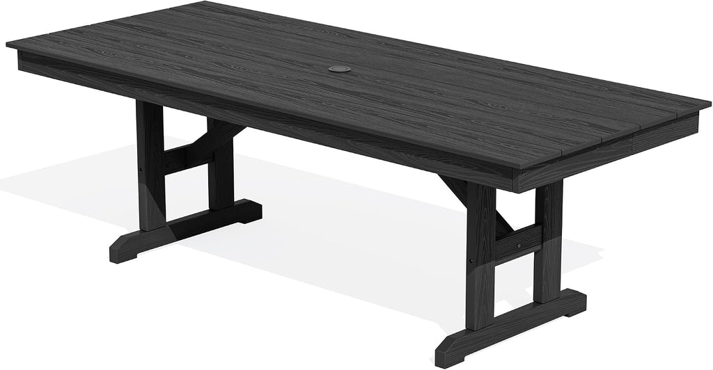 SERWALL Outdoor Dining Table, 84' Rectangular Dining Table for 6-10 Person, All Weather HDPE Outdoor Furniture for Backyard, Garden, Black