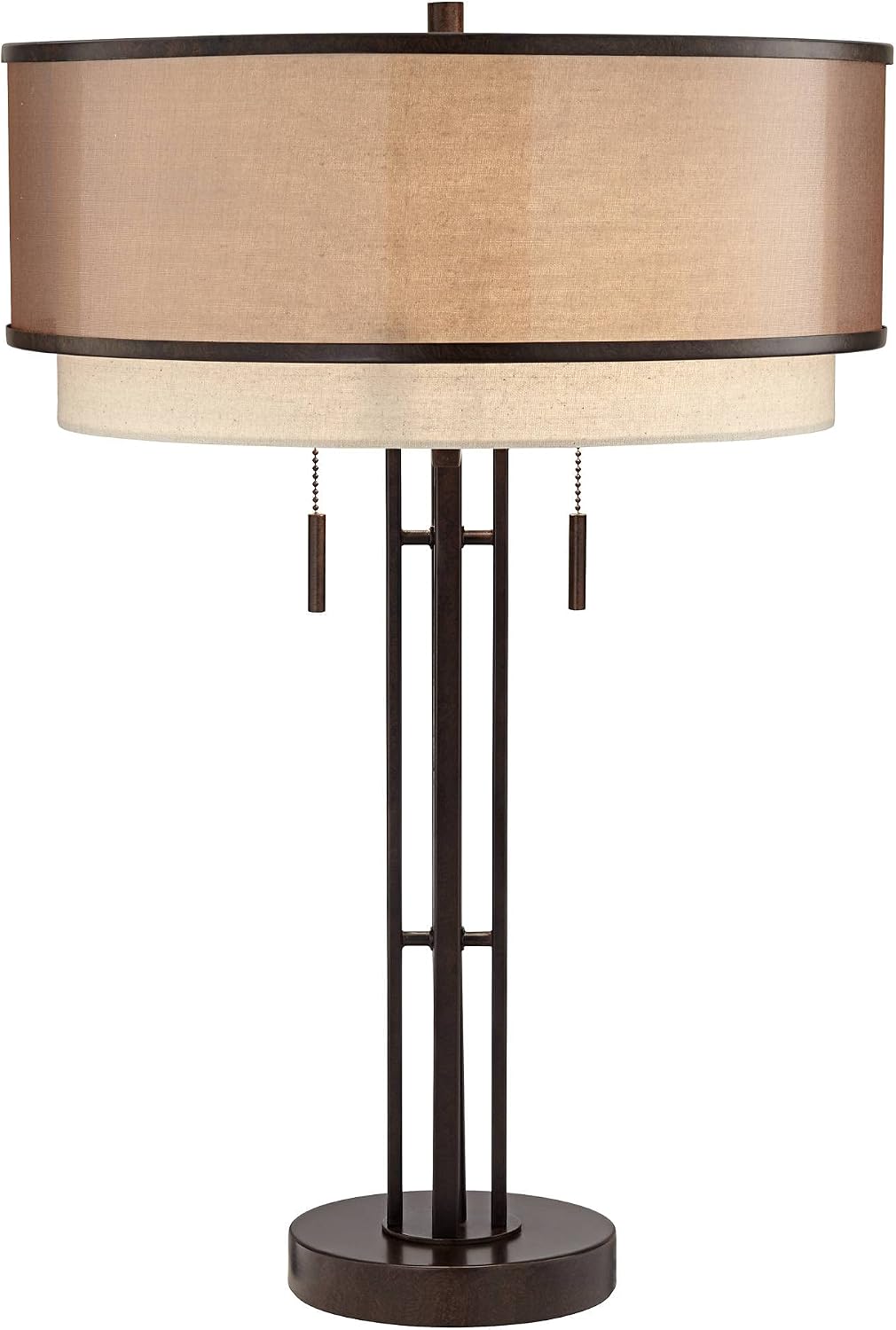 Franklin Iron Works Andes 27 1/2' Tall Industrial Rustic Modern Table Lamps Set of 2 Pull Chain Brown Oil Rubbed Bronze Finish Metal Double Shade Living Room Bedroom Bedside Nightstand House Office