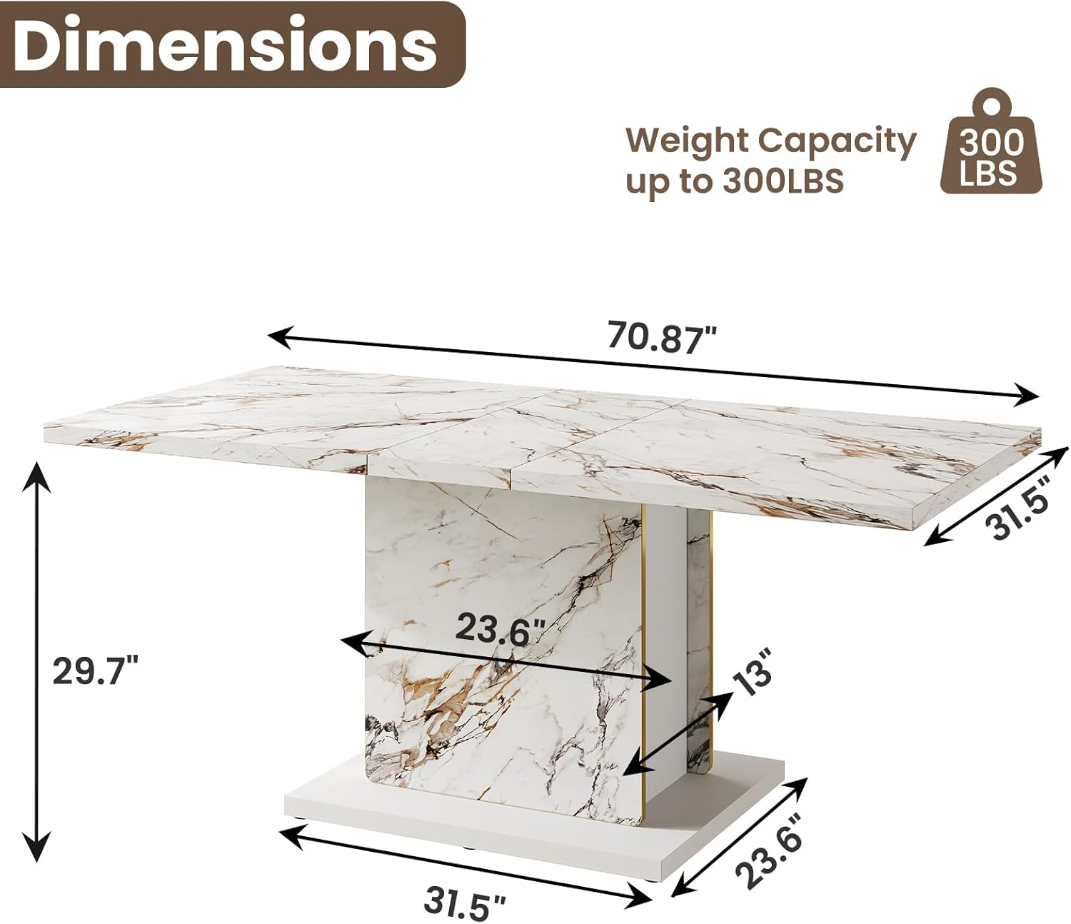 HOMISSUE 70' Faux Marble Dinner Table，Rectangle Modern White Dining Table for 6-8 People，Large Kitchen Furniture Table with Sturdy Base for Dining Room, Living Room, White