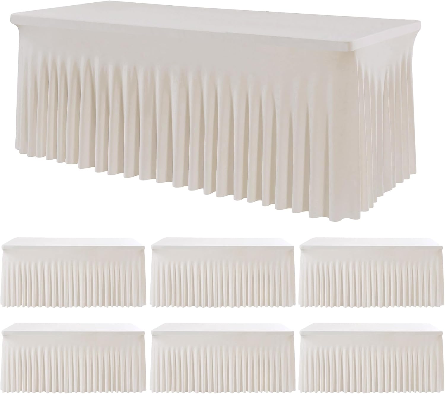 6pk Ivory Spandex Tablecloths for 6 Foot Rectangle Tables, Stretch Table Cloths 6 ft Fitted Tablecover Desk Skirt for Parties Weddings Birthday Banquet Baby Shower
