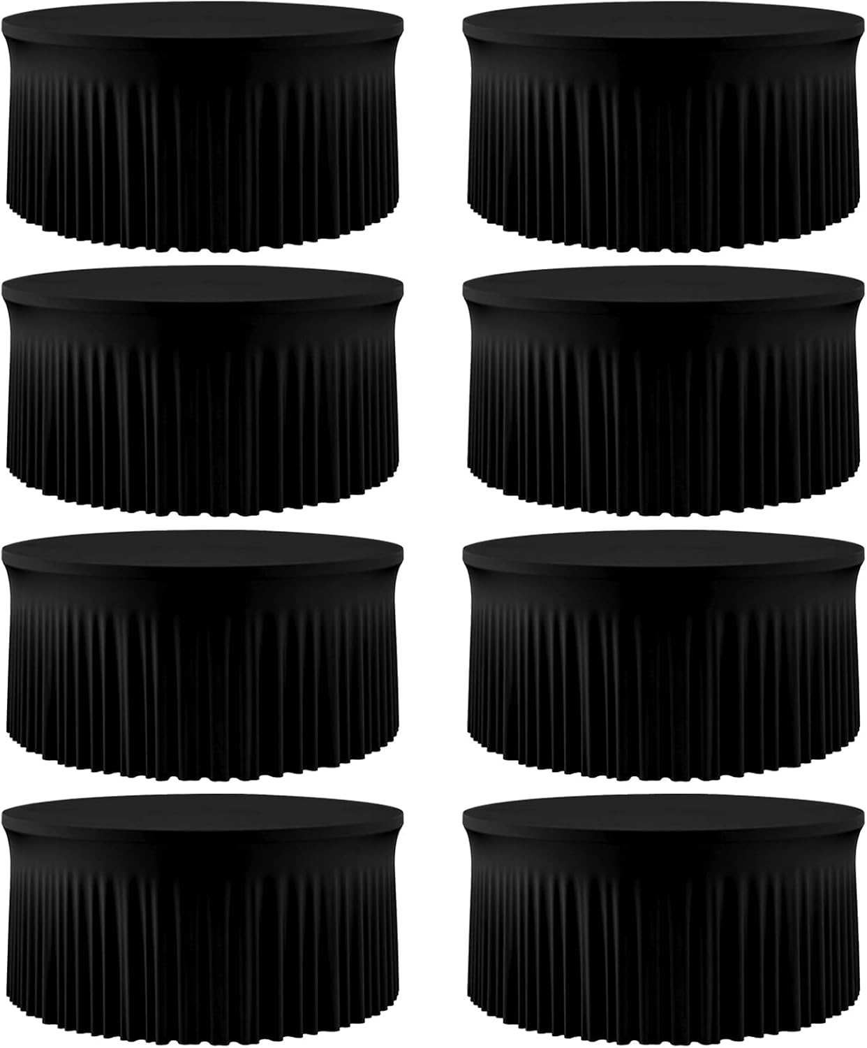 8 Pack Black Round Spandex Tablecloths for 60 inch Table, Wrinkle-Free Stretchy 5FT Fitted Round Table Covers with Skirt for Wedding Birthday Graduation Party Banquet Events