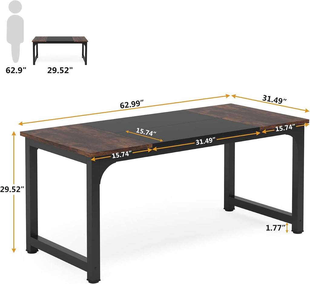 Tribesigns Conference Table, 63' W x 31.5' D Meeting Room Table Boardroom Desk for Office Conference Room, Splicing Board with Metal Frame, Rustic Brown/Black
