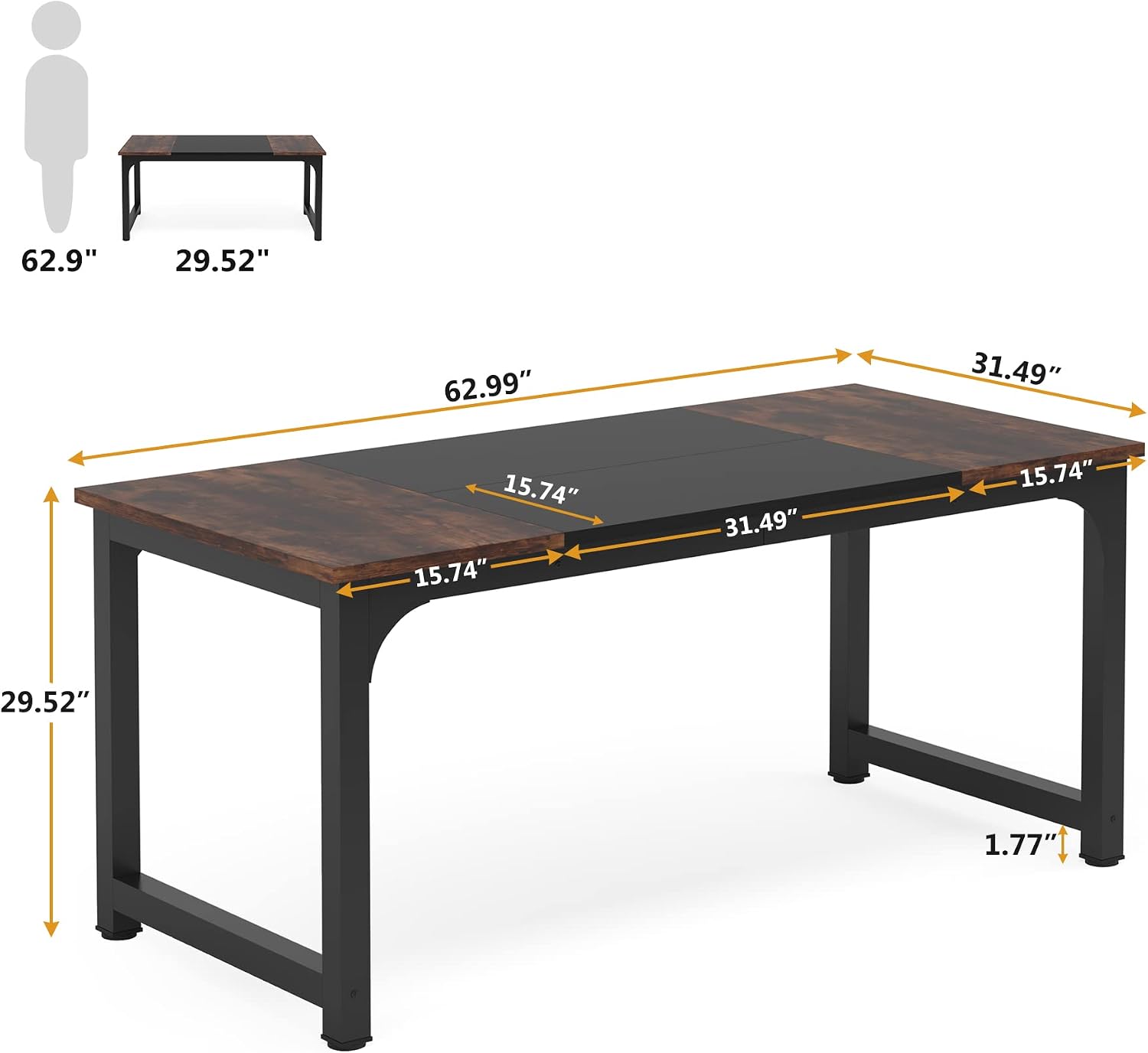 Tribesigns Conference Table, 63' W x 31.5' D Meeting Room Table Boardroom Desk for Office Conference Room, Splicing Board with Metal Frame, Rustic Brown/Black