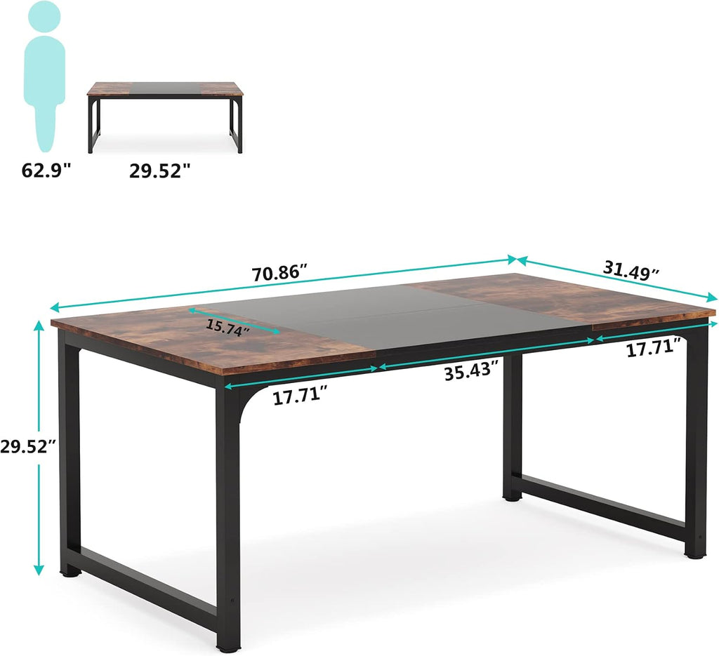 Tribesigns Conference Table, 6FT Meeting Seminar Table Rectangular Meeting Room Table, 70.8L x 31.5W x 29.5H, Rustic Brown/Black