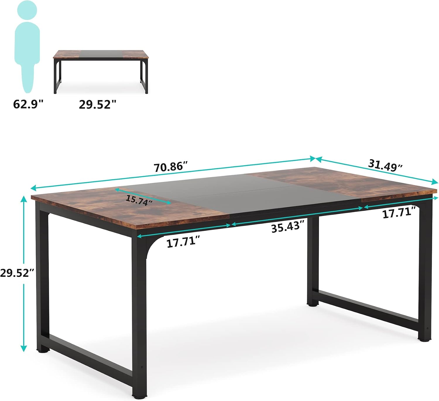 Tribesigns Conference Table, 6FT Meeting Seminar Table Rectangular Meeting Room Table, 70.8L x 31.5W x 29.5H, Rustic Brown/Black