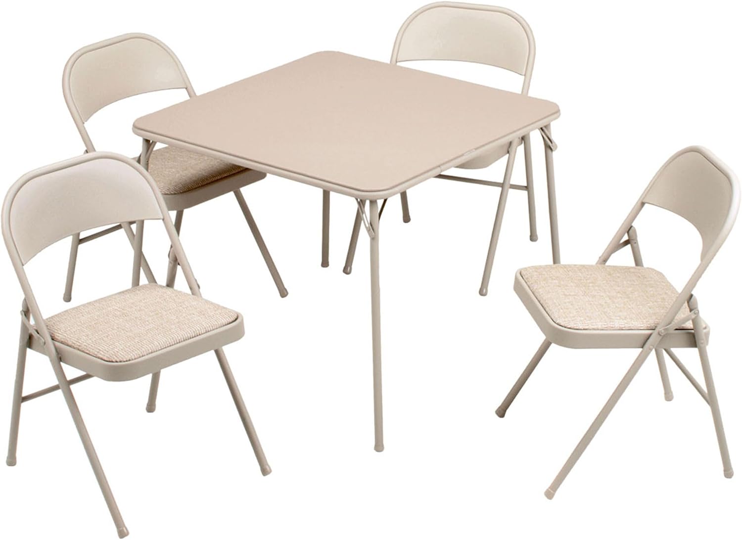 MECO Sudden Comfort 5 Piece 34 x 34 Inch Square Folding Dining Card Table with 4 Padded Folding Chairs Furniture Set for Gatherings and Games, Tan