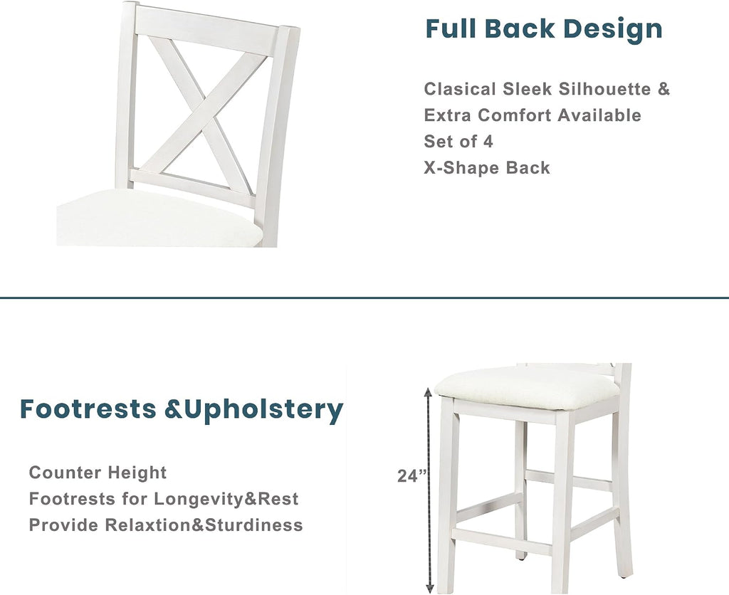 Harper & Bright Designs 5 Pieces Counter Height Wooden Bar Table Set with 3-Tier Shelf, 2 stools and 2 Chairs, Rustic Farmhouse Dining Table Set for 4, White