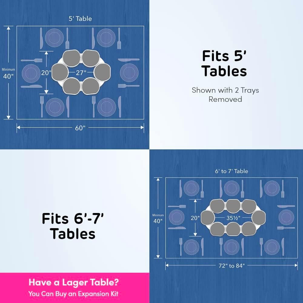 Light Gray- The Lazy Susan Revolution - The First Patented Lazy Susan Turntable Expandable for Rectangular & Oblong Tables - Kitchen & Dining Tables - Great Gift! Parties & Gatherings