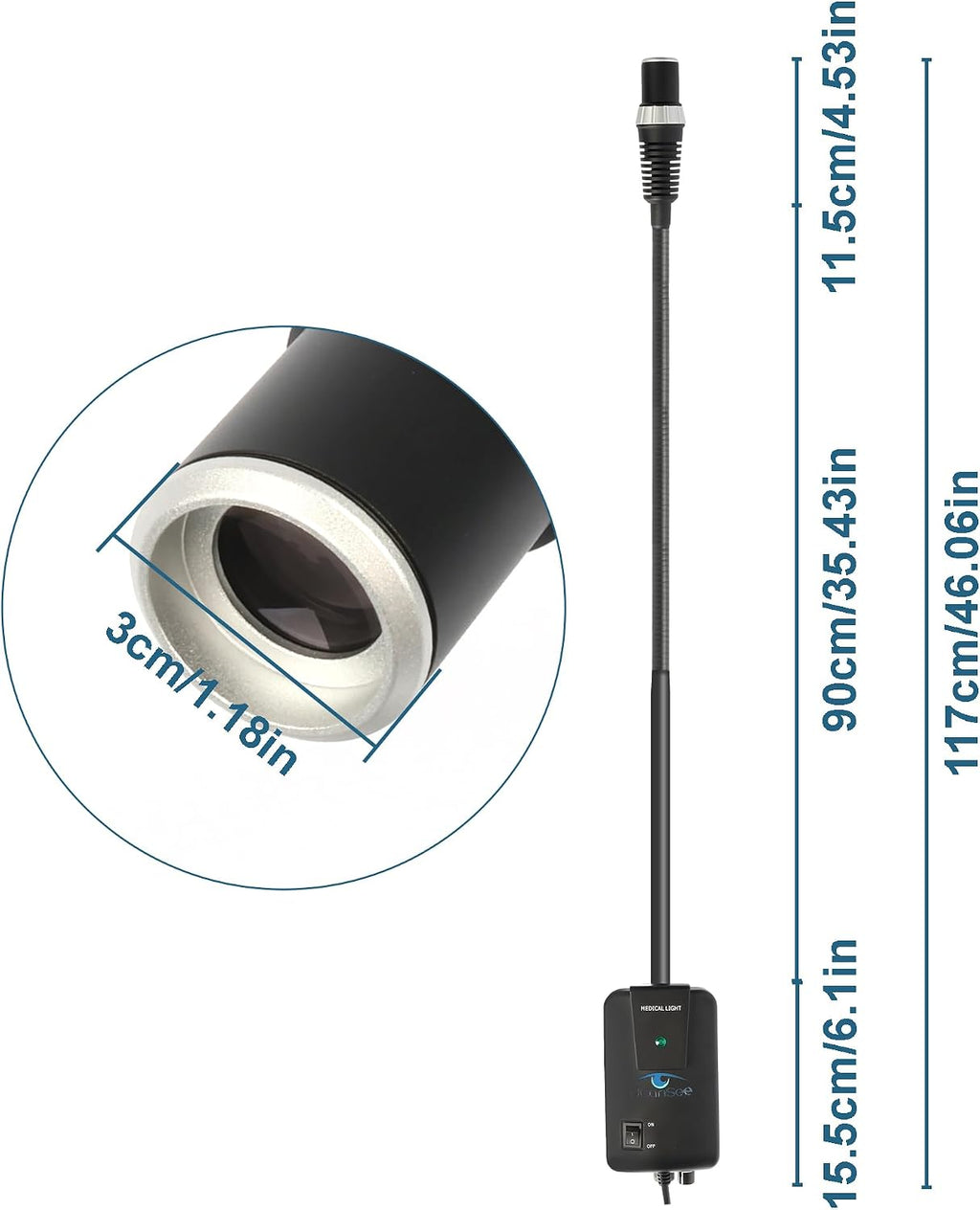 Medical Examination Light, 5W LED Procedure Light with Flexible Arm, Adjustable Spot Size, for Medical Clinic & Industrial Use