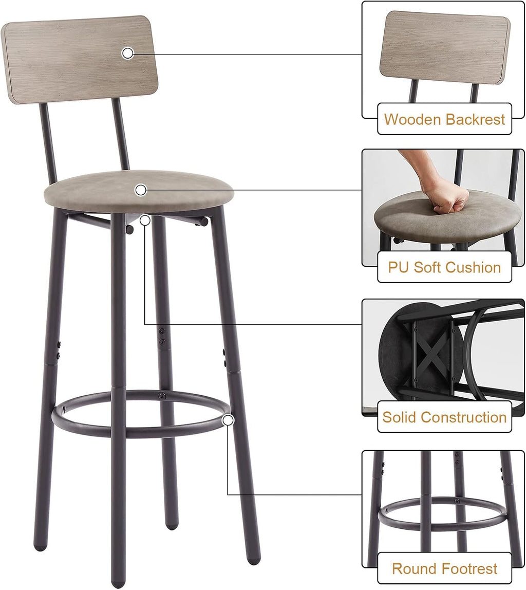 KIVENJAJA Bar Table and Chairs Set for 4, 5-Piece Rectangle Pub Bistro Table and PU Upholstered Stools with Backrest, Counter Height Dining Table Set for Kitchen Breakfast Nook Restaurant, Grey