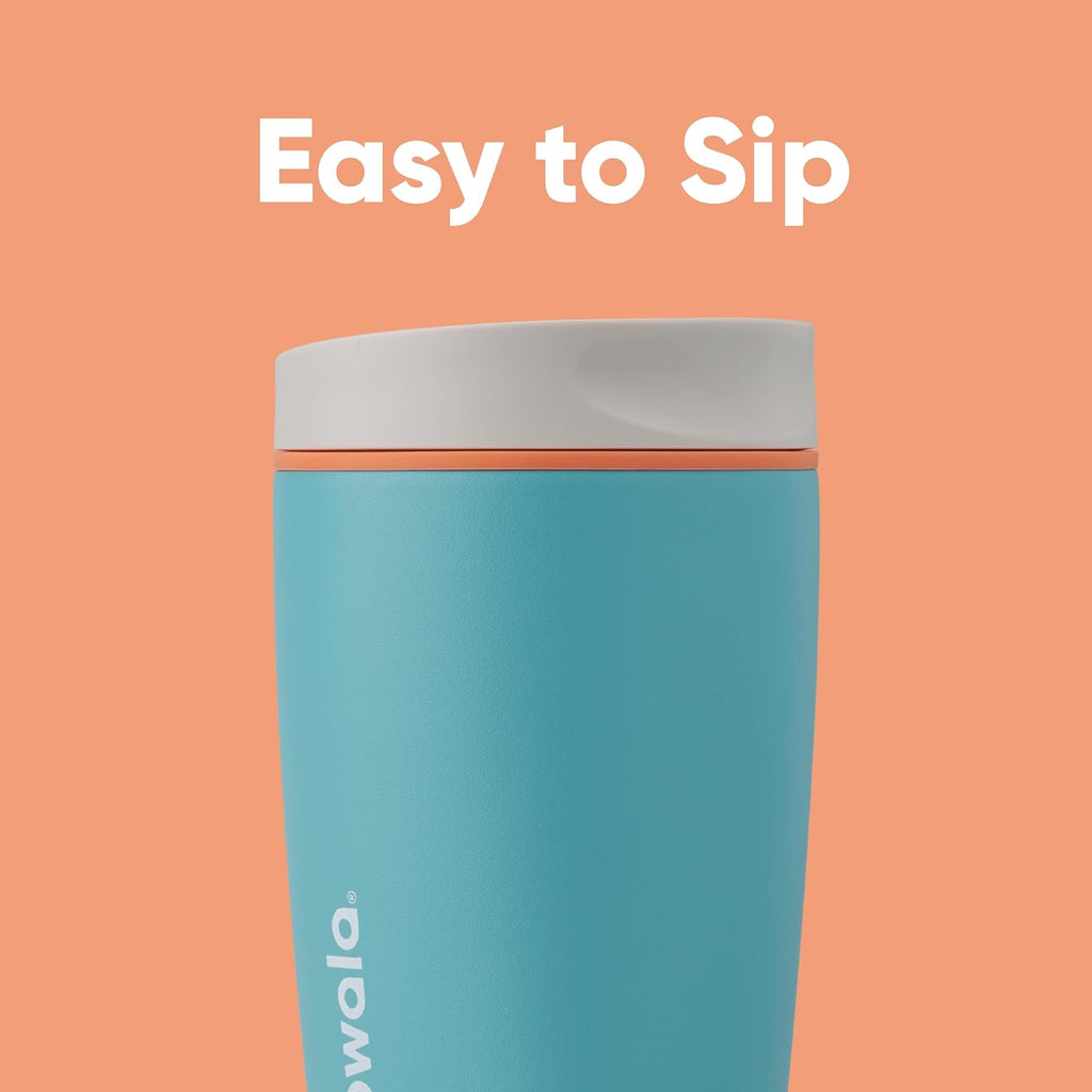 Owala SmoothSip Slider Insulated Stainless Steel Coffee Tumbler, Reusable Iced Coffee Cup, Hot Coffee Travel Mug, BPA Free 12 oz, Grey/Blue (Beachy Breeze) (Pack of 8)