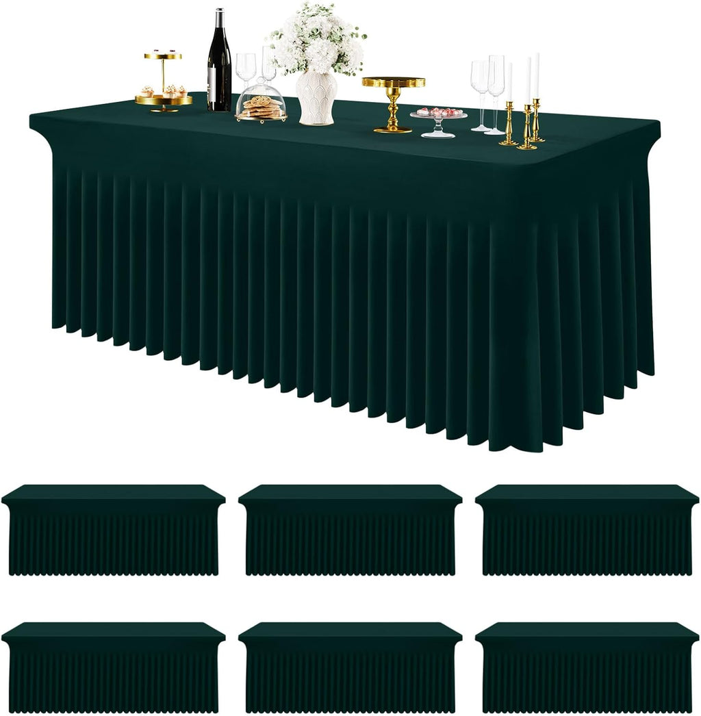 Smiry Spandex Tablecloth 6 Pack, Elastic Fitted Stretch Tablecloth for 6FT Rectangle Tables, Waterproof Washable Table Cover Skirt for Wedding, Banquet & Parties (Hunter Green, 72Lx30Wx30H Inch)
