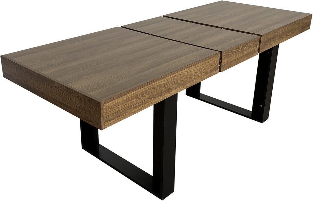 78.74'' Extendable Rectangular Dining Table for 4-8, Modern Mid-Century Farmhouse Wood Expandable Kitchen Dinner Conference Table for Living Room Office, Black & Brown