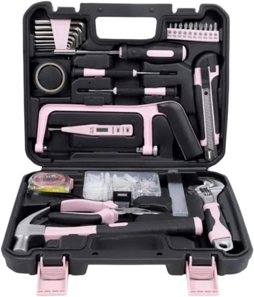 Expansion Screw Tool Box, Multi - Function Hand Tool Set With Screwdriver, Plier, Hammer - Woodworking & Electric Tool Case(Pink 22pcs)