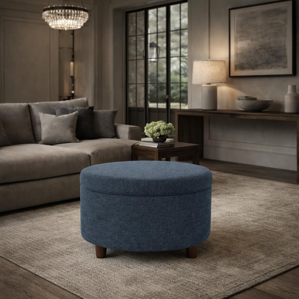 HomePop Round Storage Ottoman - Textured Navy