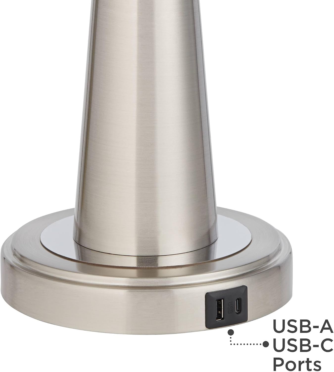 Possini Euro Design Vicki Modern Accent Table Lamps 23' Tall Set of 2 with USB Charging Ports Brushed Nickel Metal Cream Faux Silk Drum Shade for Bedroom Living Room House Desk Bedside Nightstand