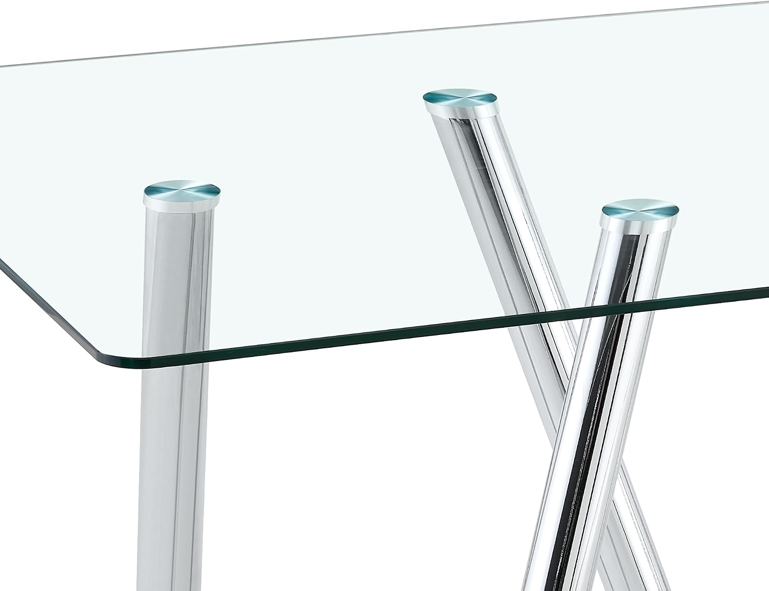 71' Glass Silver Dining Table for 4 6, Modern Kitchen Dining Room Table with 0.39' Thick Tempered Glass Tabletop and Metal Legs, Large Rectangle Dinner Tables for Home Kitchen Living Room