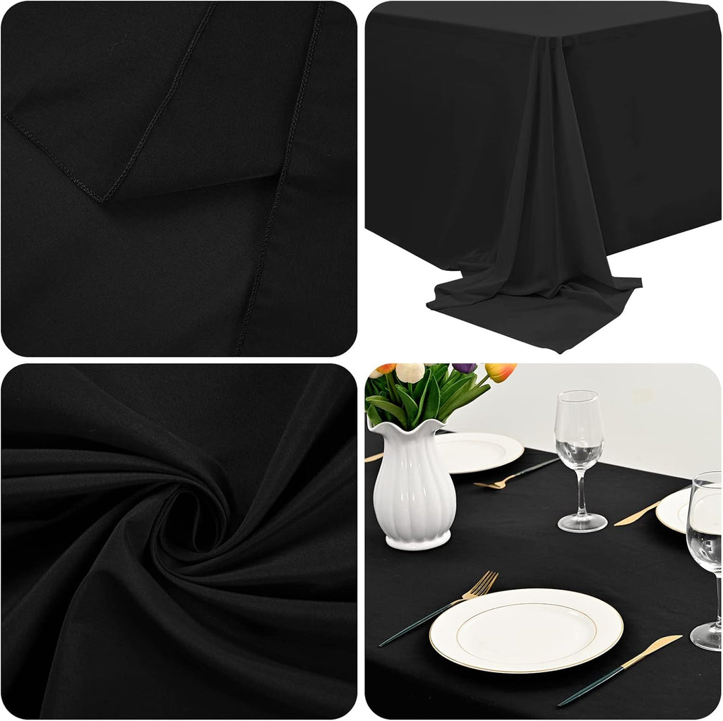 10 Packs Tablecloth 90 x 156 Inch, Black Polyester Table Cloth for 8ft Rectangle Tables, Stain and Wrinkle Resistant Washable Fabric Table Cover for Wedding Banquets Parties Buffet Dining Table