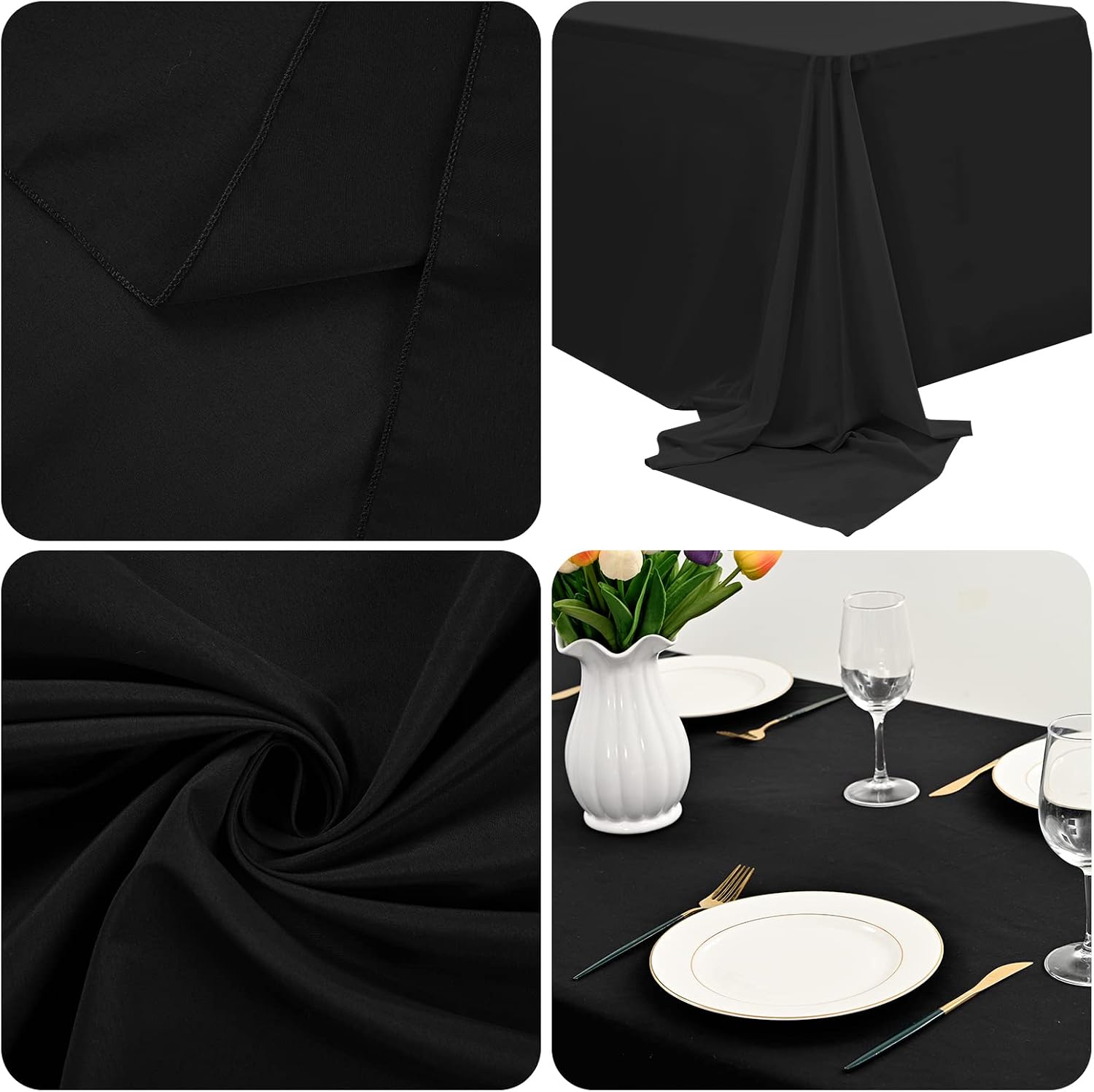 10 Packs Tablecloth 90 x 156 Inch, Black Polyester Table Cloth for 8ft Rectangle Tables, Stain and Wrinkle Resistant Washable Fabric Table Cover for Wedding Banquets Parties Buffet Dining Table