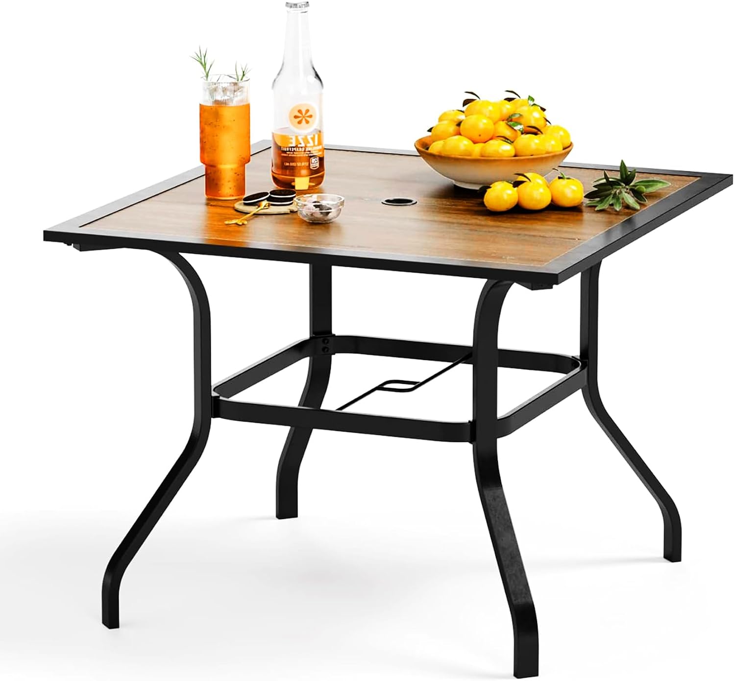 PHI VILLA 37' x 37' Patio Dining Table Outdoor Dining Furniture Umbrella Table with 1.57' Umbrella Hole, Steel Frame with Premium PVC Table Top for Patio, Lawn Garden