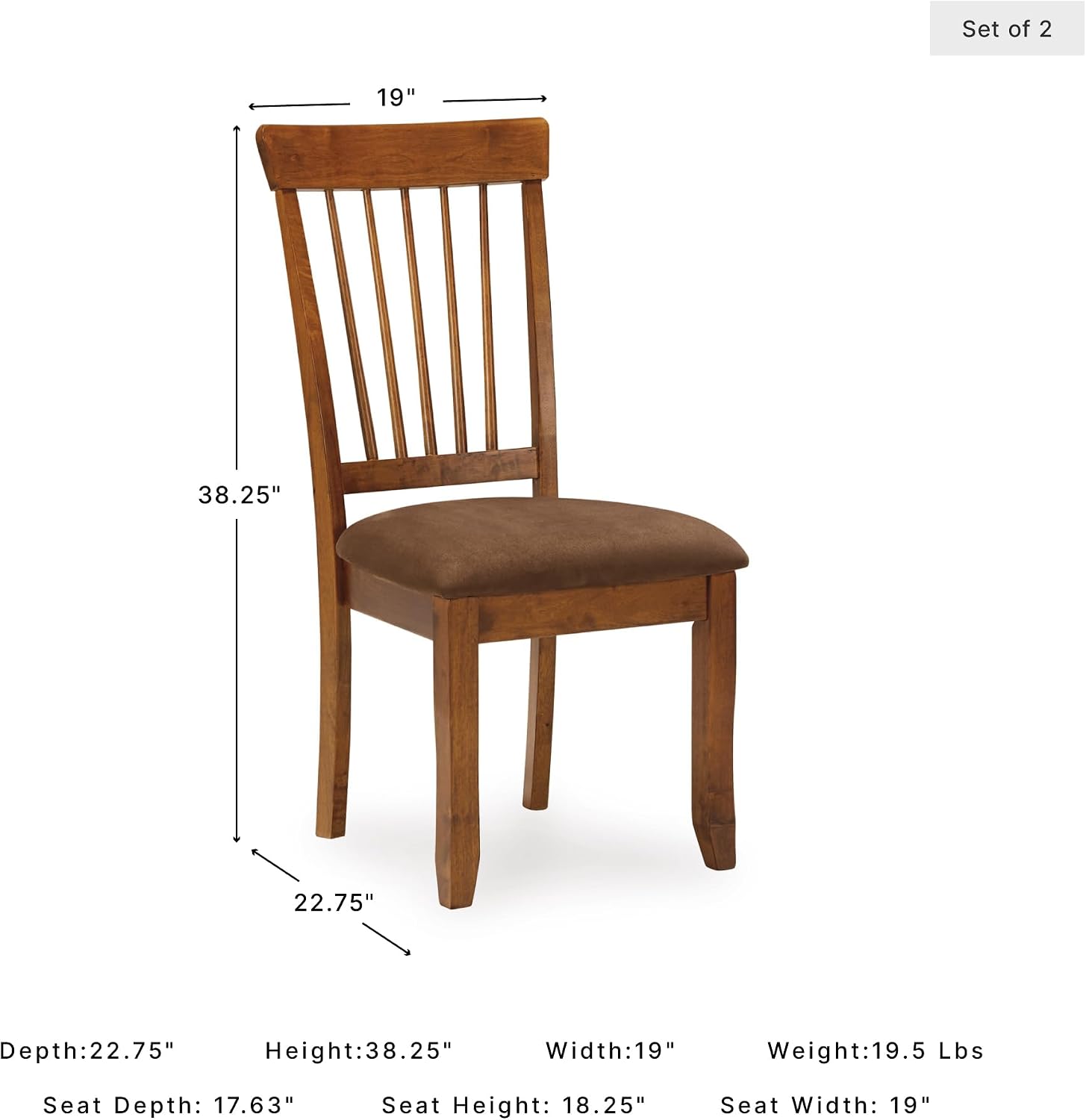 Signature Design by Ashley Berringer Dining Chairs Set of 2, Classic Wood Spindle-Back Design, Cushioned Microfiber Seat, Rustic Finish for Kitchen & Dining Room Chair, Walnut
