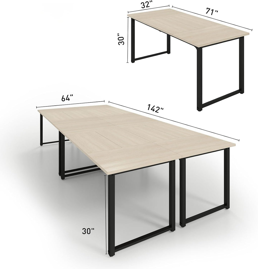 Bonzy Home 12FT Conference Table, Modern Large Meeting Table Office Desks for 16 Person, Long Rectangle Table with Sturdy Metal Frame, 4 PCS, 142' D x 64' W x 30' H, Natural